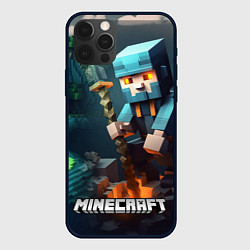 Чехол для iPhone 12 Pro Max Minecraft персонаж у костра, цвет: 3D-черный