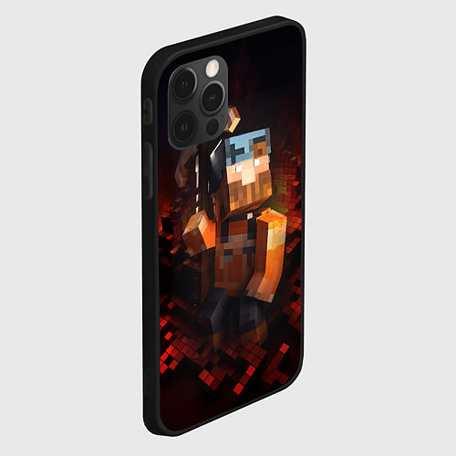Чехол iPhone 12 Pro Max Minecraft персонаж в огне / 3D-Черный – фото 2