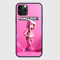 Чехол для iPhone 12 Pro Max Minecraft персонаж розовый фон, цвет: 3D-черный