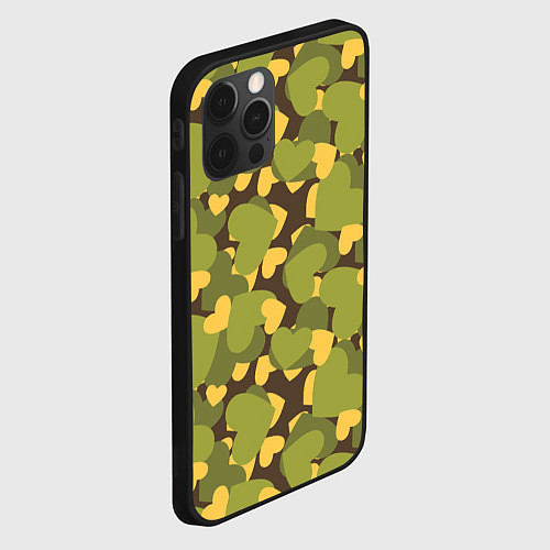 Чехол iPhone 12 Pro Max Сердечки - камуфляж / 3D-Черный – фото 2