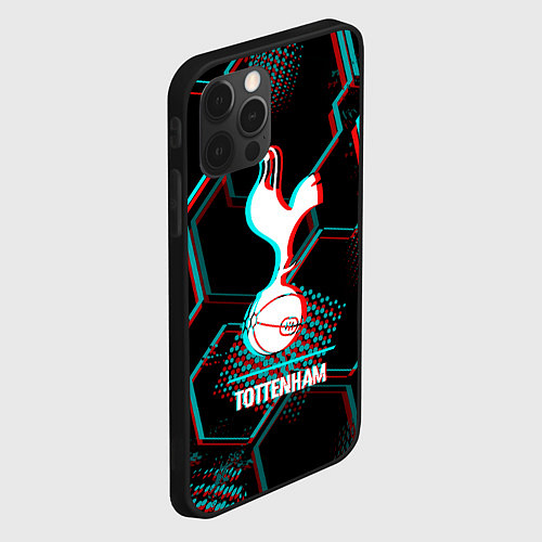 Чехол iPhone 12 Pro Max Tottenham FC в стиле glitch на темном фоне / 3D-Черный – фото 2