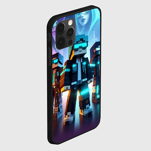 Чехол iPhone 12 Pro Max Minecraft - neon metropolis ai art / 3D-Черный – фото 2