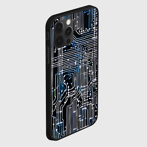 Чехол iPhone 12 Pro Max Киберпанк схемы белые и синие / 3D-Черный – фото 2