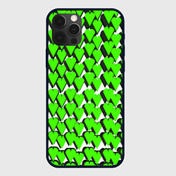 Чехол iPhone 12 Pro Max Зелёные сердечки на белом фоне