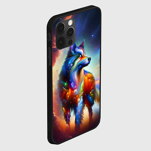 Чехол iPhone 12 Pro Max Космический красочный волк / 3D-Черный – фото 2