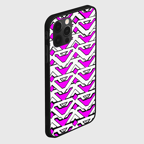 Чехол iPhone 12 Pro Max Бело-розовый узор / 3D-Черный – фото 2