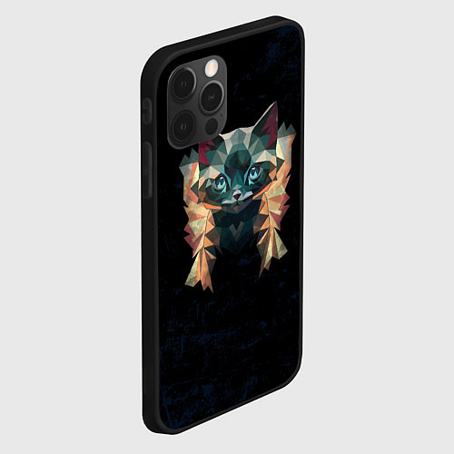 Чехол iPhone 12 Pro Max Котик полигональный / 3D-Черный – фото 2