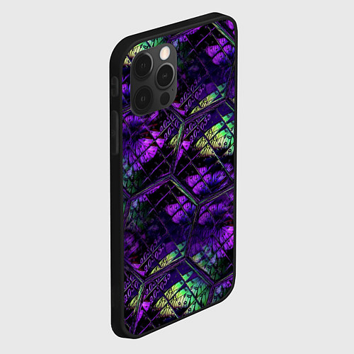 Чехол iPhone 12 Pro Max Бабочки в фиолетовом креативном узоре / 3D-Черный – фото 2