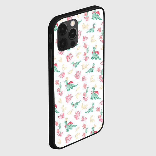 Чехол iPhone 12 Pro Max Чаепитие с игрушечным динозавром паттерн / 3D-Черный – фото 2