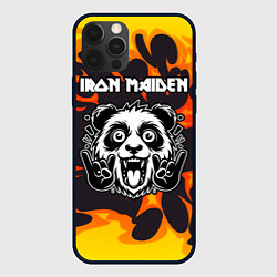 Чехол для iPhone 12 Pro Max Iron Maiden рок панда и огонь, цвет: 3D-черный