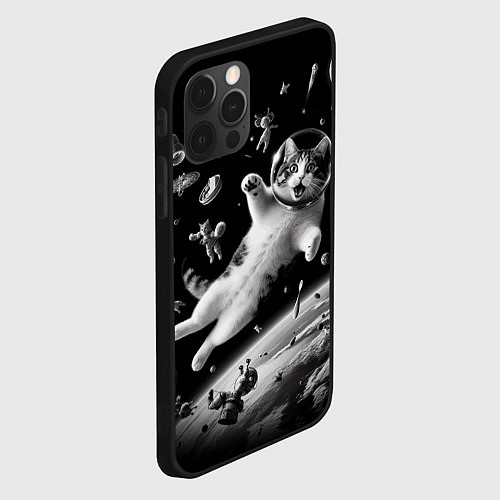 Чехол iPhone 12 Pro Max Офигевший котейка в безвоздушном пространстве / 3D-Черный – фото 2