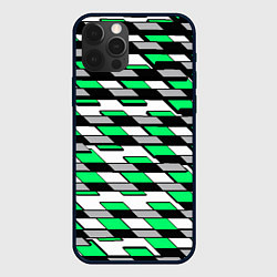 Чехол для iPhone 12 Pro Max Зелёные четырёхугольники на белом фоне, цвет: 3D-черный