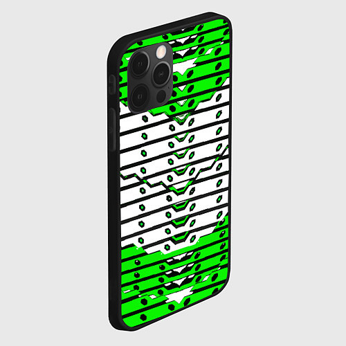 Чехол iPhone 12 Pro Max Зелёно-белая техно броня / 3D-Черный – фото 2