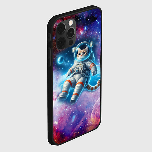 Чехол iPhone 12 Pro Max The cat is a brave cosmonaut - ai art / 3D-Черный – фото 2