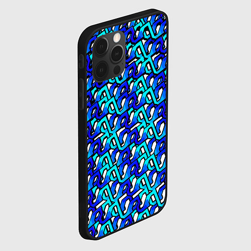 Чехол iPhone 12 Pro Max Синий узор и чёрная обводка / 3D-Черный – фото 2