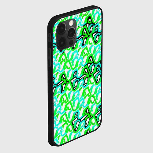 Чехол iPhone 12 Pro Max Зелёный узор и бело-чёрная обводка / 3D-Черный – фото 2