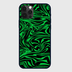 Чехол для iPhone 12 Pro Max Узор на черном фоне с ярким зеленым абстрактным ди, цвет: 3D-черный