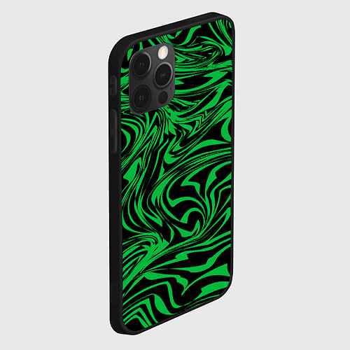 Чехол iPhone 12 Pro Max Узор на черном фоне с ярким зеленым абстрактным ди / 3D-Черный – фото 2