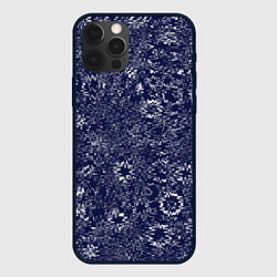 Чехол для iPhone 12 Pro Max Тёмно-синий с белым абстрактный искажение, цвет: 3D-черный