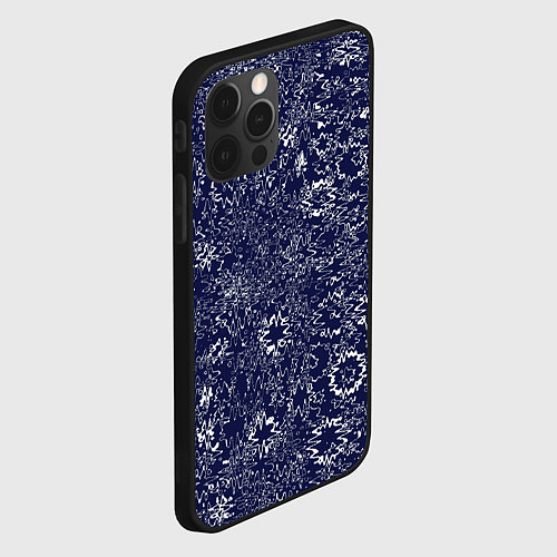 Чехол iPhone 12 Pro Max Тёмно-синий с белым абстрактный искажение / 3D-Черный – фото 2