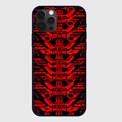 Чехол iPhone 12 Pro Max Красная техно-броня на чёрном фоне