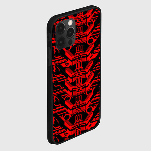 Чехол iPhone 12 Pro Max Красная техно-броня на чёрном фоне / 3D-Черный – фото 2