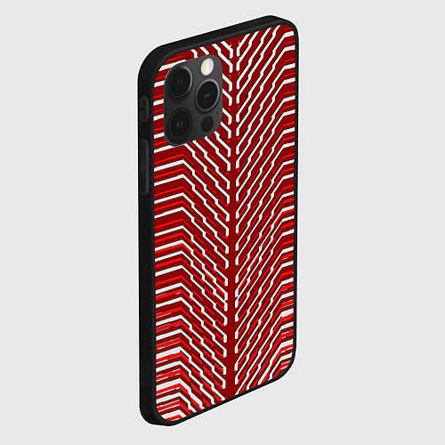 Чехол iPhone 12 Pro Max Белые линии на красном фоне / 3D-Черный – фото 2