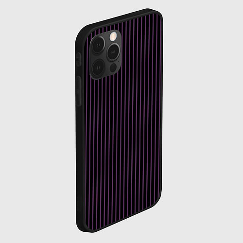 Чехол iPhone 12 Pro Max Тёмный фиолетовый в полоску / 3D-Черный – фото 2