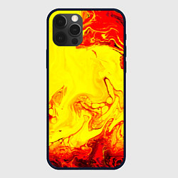 Чехол для iPhone 12 Pro Max Красные и желтые разводы, цвет: 3D-черный