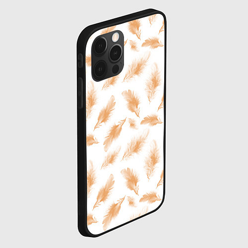 Чехол iPhone 12 Pro Max Бежевые перья на белом фоне / 3D-Черный – фото 2