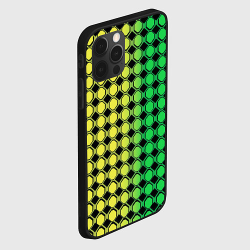 Чехол iPhone 12 Pro Max Зелёные восьмиугольники и чёрные ромбы / 3D-Черный – фото 2