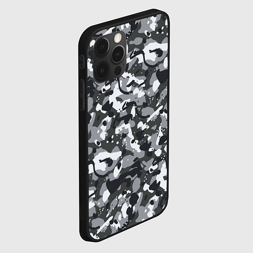 Чехол iPhone 12 Pro Max Серый пиксельный камуфляж / 3D-Черный – фото 2