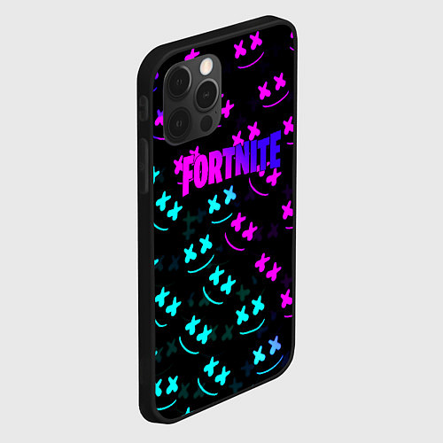 Чехол iPhone 12 Pro Max Fortnite x Marshmello neon pattern / 3D-Черный – фото 2