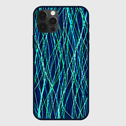 Чехол для iPhone 12 Pro Max Тёмно-синий абстрактный неоновые линии, цвет: 3D-черный