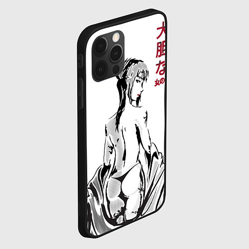 Чехол iPhone 12 Pro Max Девушка вполоборота в стиле манга с японскими иеро / 3D-Черный – фото 2