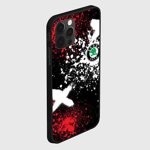 Чехол iPhone 12 Pro Max Шкода на фоне граффити и брызг красок / 3D-Черный – фото 2