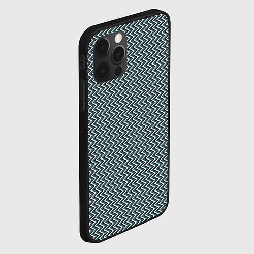 Чехол iPhone 12 Pro Max Треугольные полосы бело-бирюзовый / 3D-Черный – фото 2
