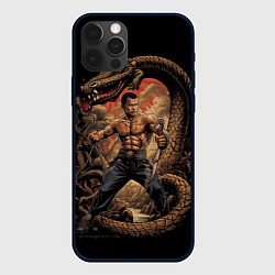Чехол для iPhone 12 Pro Max Боец Муай-тай и огромный дракон, цвет: 3D-черный