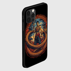 Чехол для iPhone 12 Pro Max Боец Муай-тай и огромный дракон, цвет: 3D-черный — фото 2