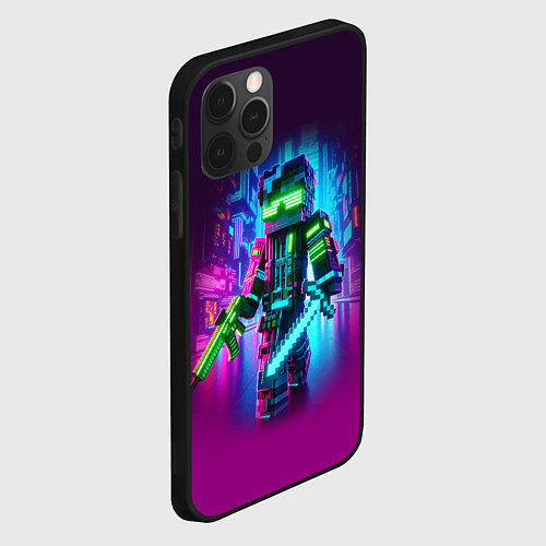 Чехол iPhone 12 Pro Max Cyberpunk and Minecraft - collaboration ai art / 3D-Черный – фото 2