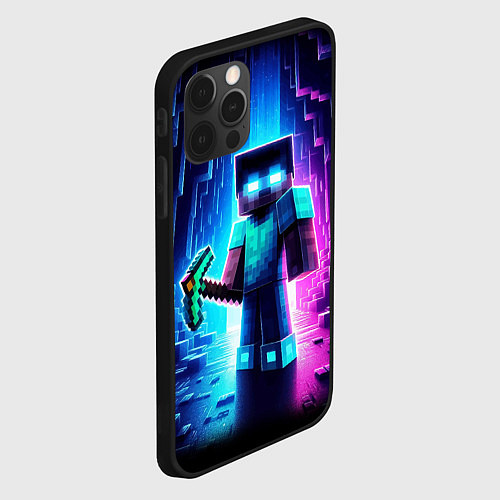 Чехол iPhone 12 Pro Max Minecraft - neon character ai art / 3D-Черный – фото 2