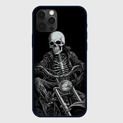 Чехол для iPhone 12 Pro Max Скелет на мотоцикле, цвет: 3D-черный