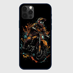 Чехол для iPhone 12 Pro Max Мотоциклист желтые кляксы, цвет: 3D-черный