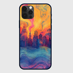 Чехол для iPhone 12 Pro Max Абстрактный город в волнах красок, цвет: 3D-черный