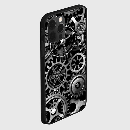Чехол iPhone 12 Pro Max Стимпанк стальные механизмы паттерн / 3D-Черный – фото 2