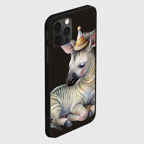 Чехол iPhone 12 Pro Max Жеребенок в колпачке - милая зебра / 3D-Черный – фото 2