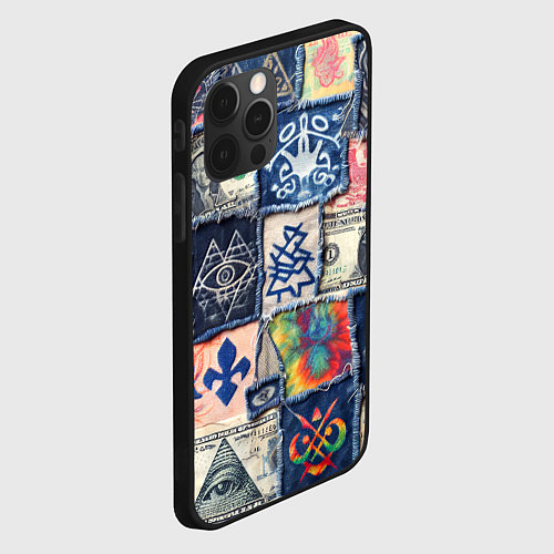 Чехол iPhone 12 Pro Max Баксы на дениме пэчворк / 3D-Черный – фото 2