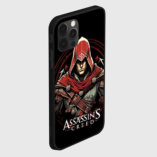 Чехол iPhone 12 Pro Max Assassins creed в красном капюшоне / 3D-Черный – фото 2