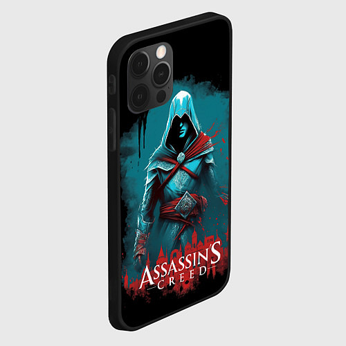 Чехол iPhone 12 Pro Max Assassins creed синий дым / 3D-Черный – фото 2