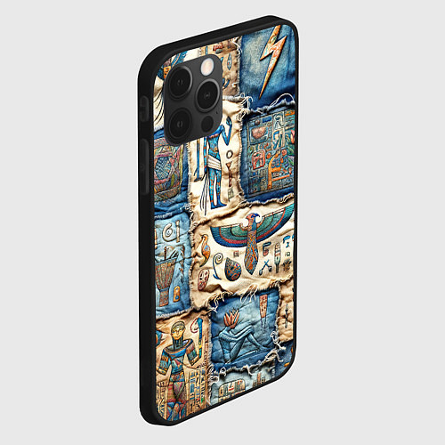 Чехол iPhone 12 Pro Max Пэчворк из Египетских мотивов / 3D-Черный – фото 2